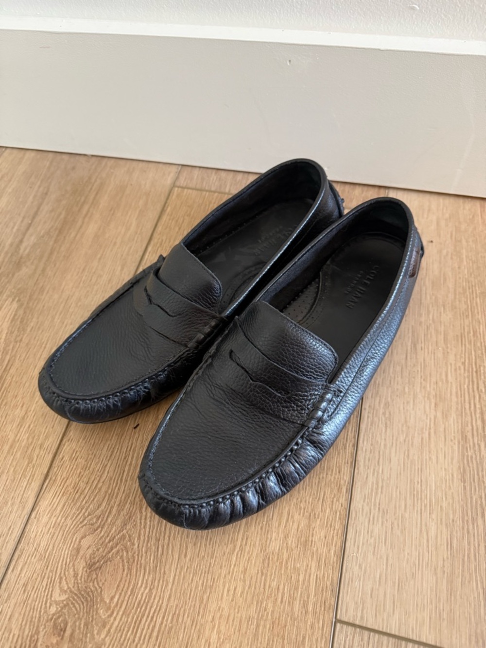 Cole Haan Wyatt Black Pebbled Leather Penny Drivers – Size 11.5